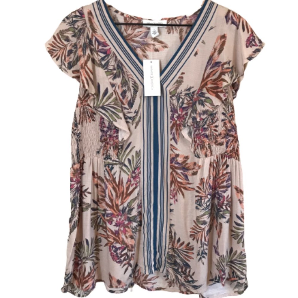 Vintage America Painted Palm Boho Flowy Top